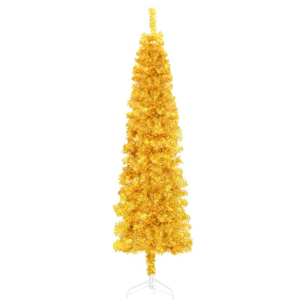vidaXL Slim Artificial Half Christmas Tree with Stand Gold 59.1". Picture 4