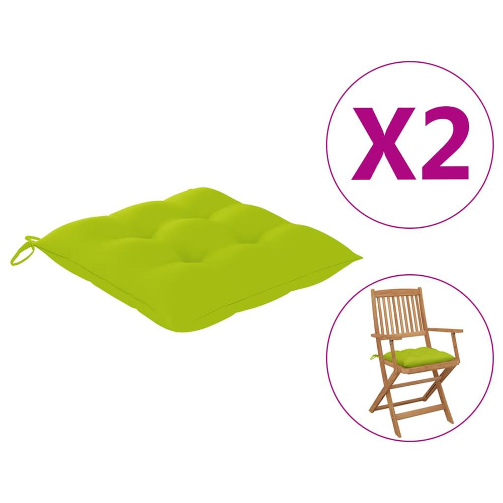 vidaXL Chair Cushions 2 pcs Bright Green 15.7"x15.7"x2.8" Fabric. Picture 1
