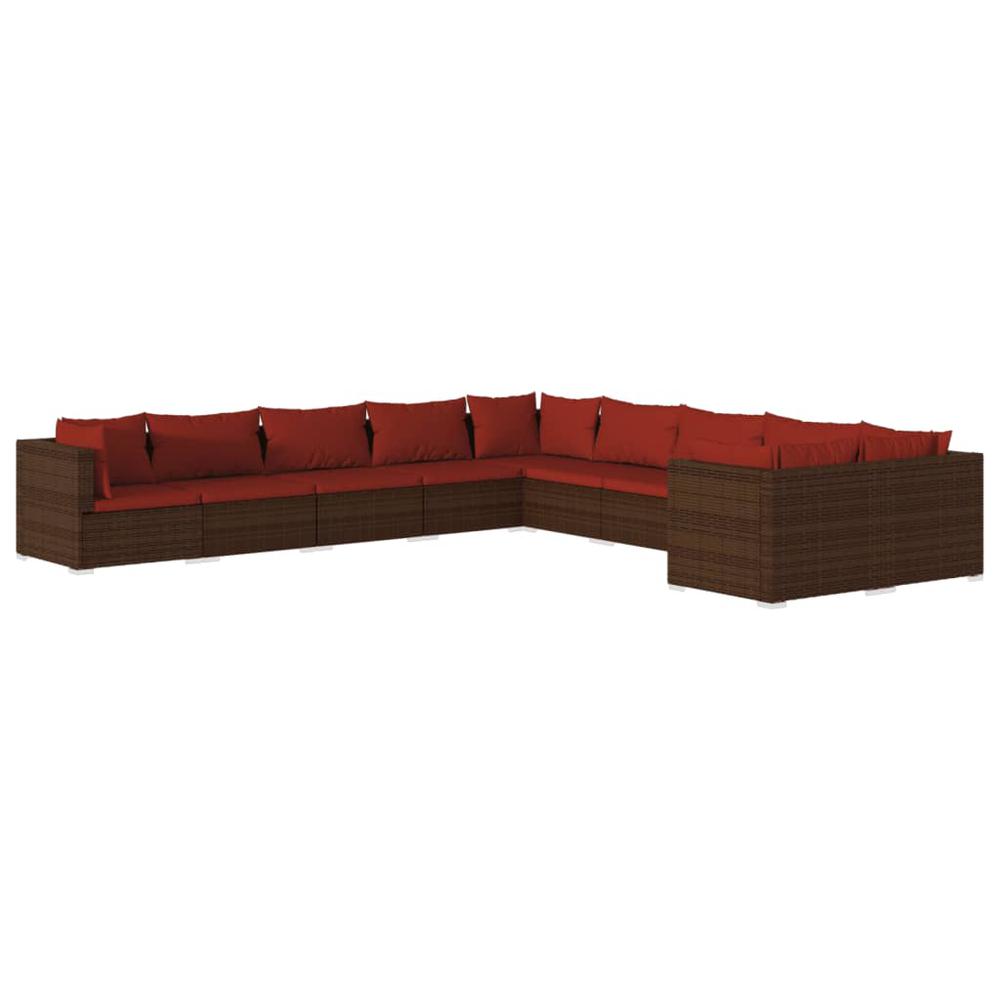 vidaXL 10 Piece Patio Lounge Set with Cushions Poly Rattan Brown, 3102795. Picture 2