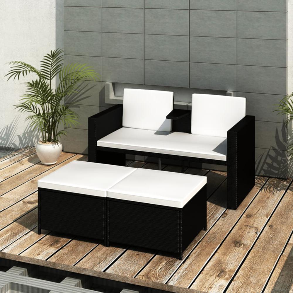vidaXL 4 Piece Patio Lounge Set with Cushions Poly Rattan Black, 40737. The main picture.
