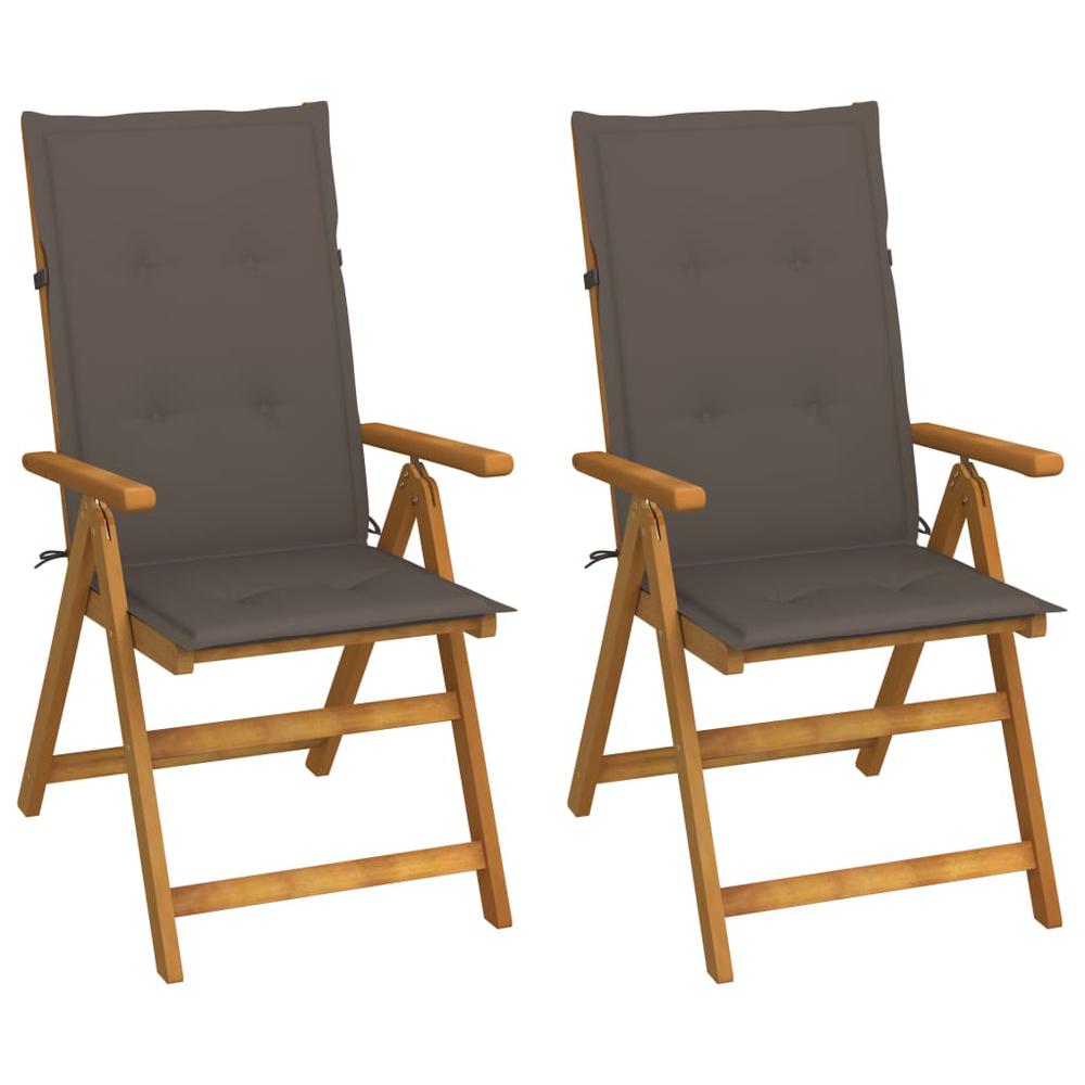 vidaXL Patio Reclining Chairs 2 pcs with Cushions Solid Acacia Wood, 3064067. Picture 1