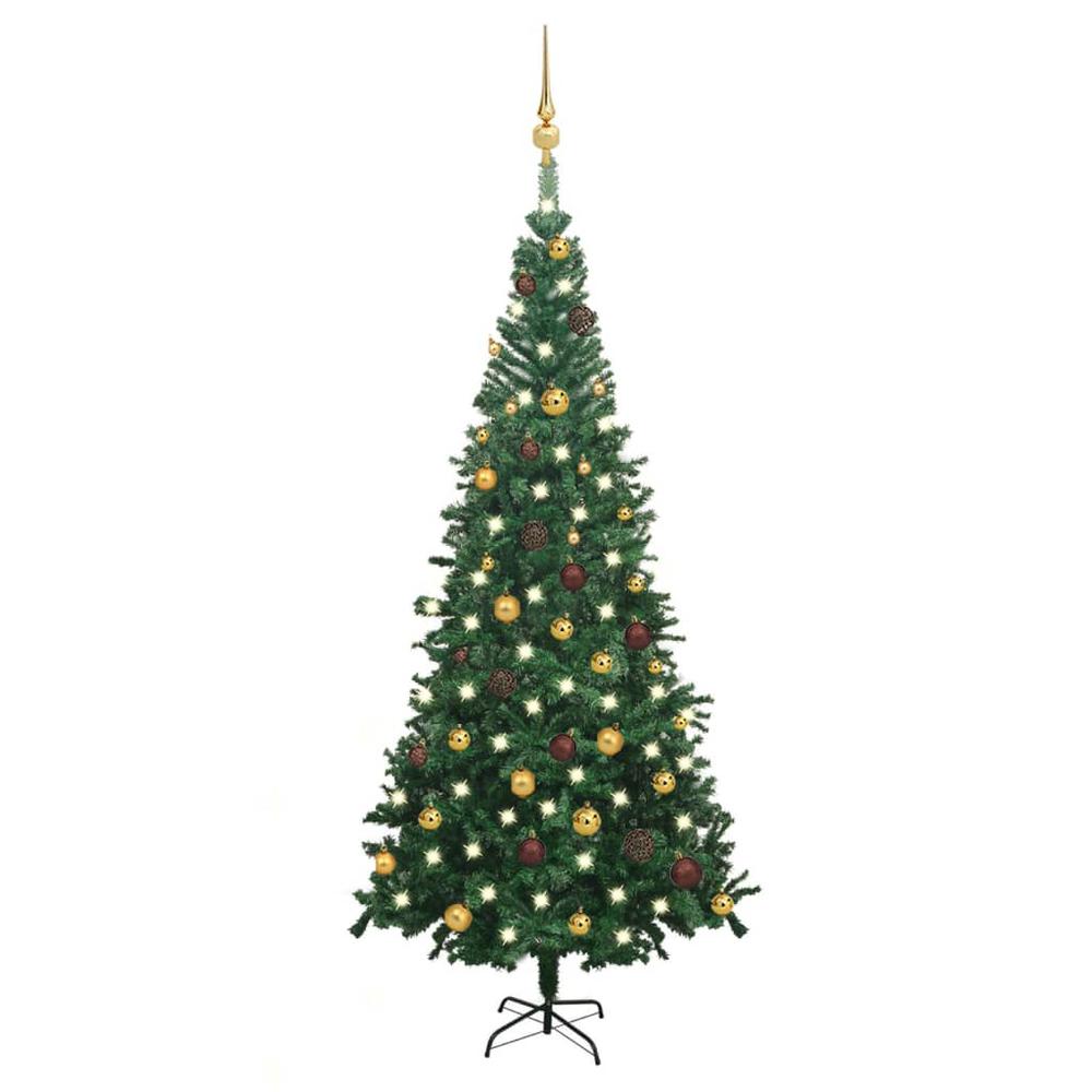 vidaXL Artificial Christmas Tree with LEDs&Ball Set L 94.5" Green, 3077491. Picture 1