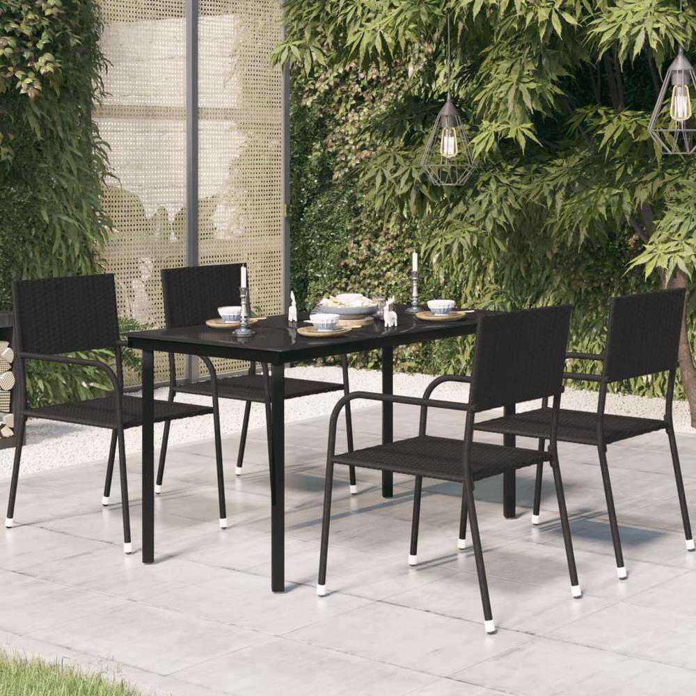 vidaXL Patio Dining Table Black 55.1"x27.6"x29.1" Steel and Glass, 318747. Picture 1