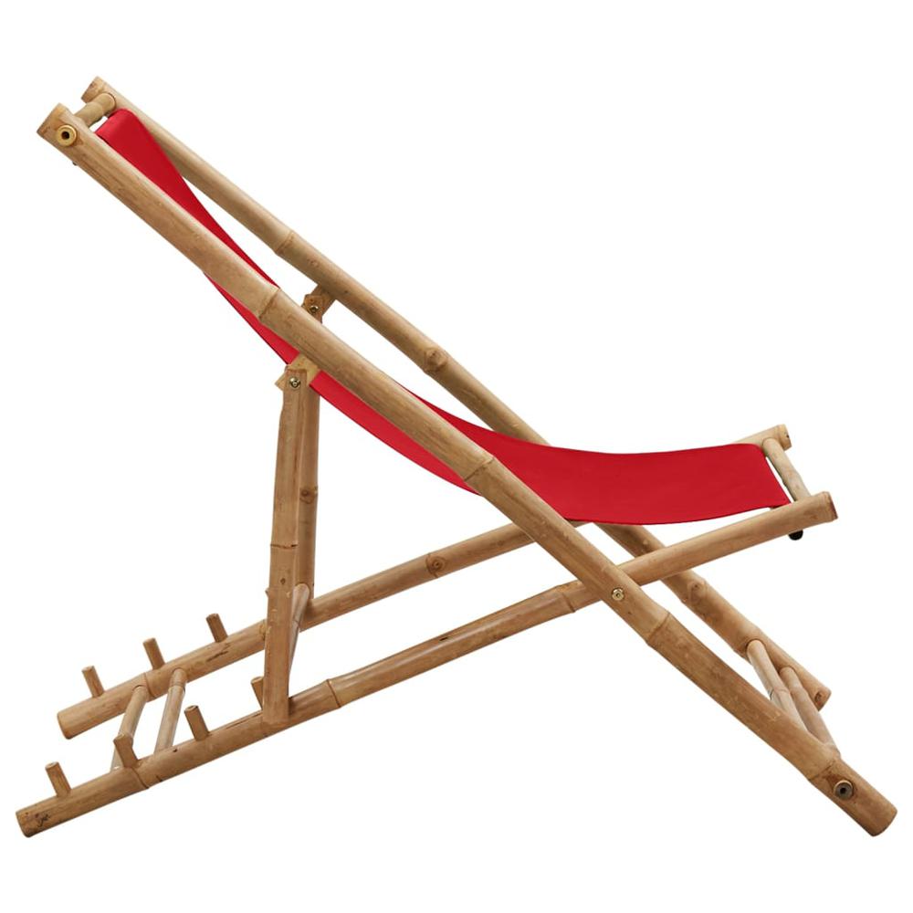 vidaXL Deck Chair Bamboo and Canvas Red, 318592. Picture 3