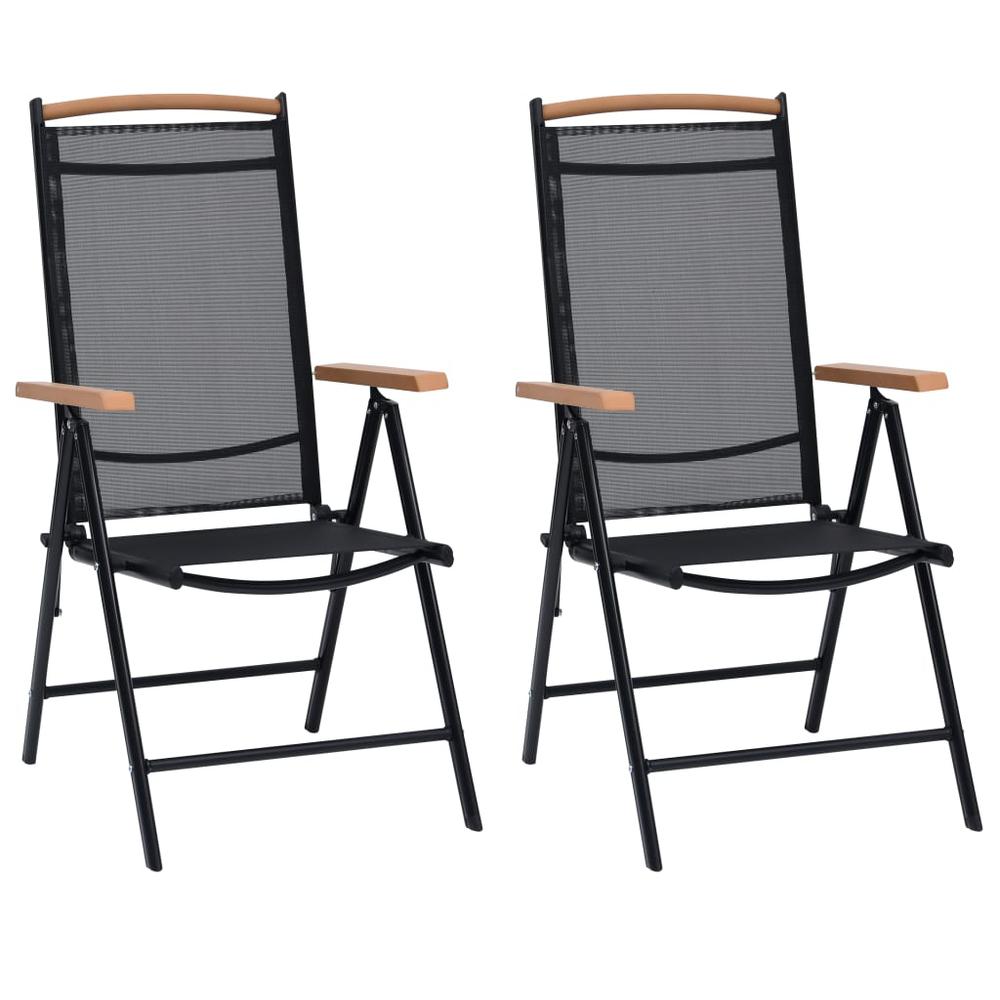 vidaXL Folding Patio Chairs 2 pcs Aluminum and Textilene Black. Picture 1