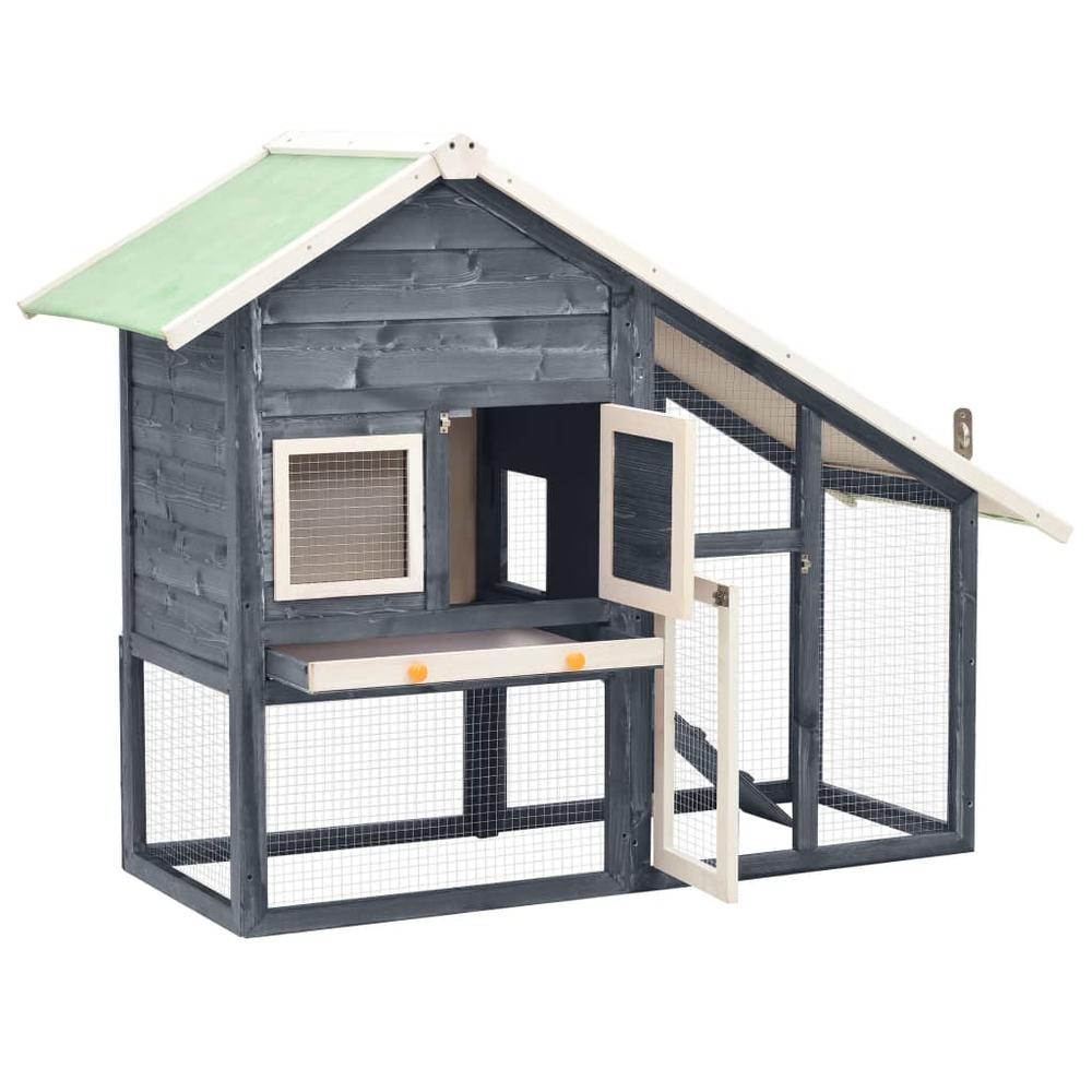 vidaXL Rabbit Hutch Gray and White 55.1"x24.8"x47.2" Solid Firwood. Picture 2