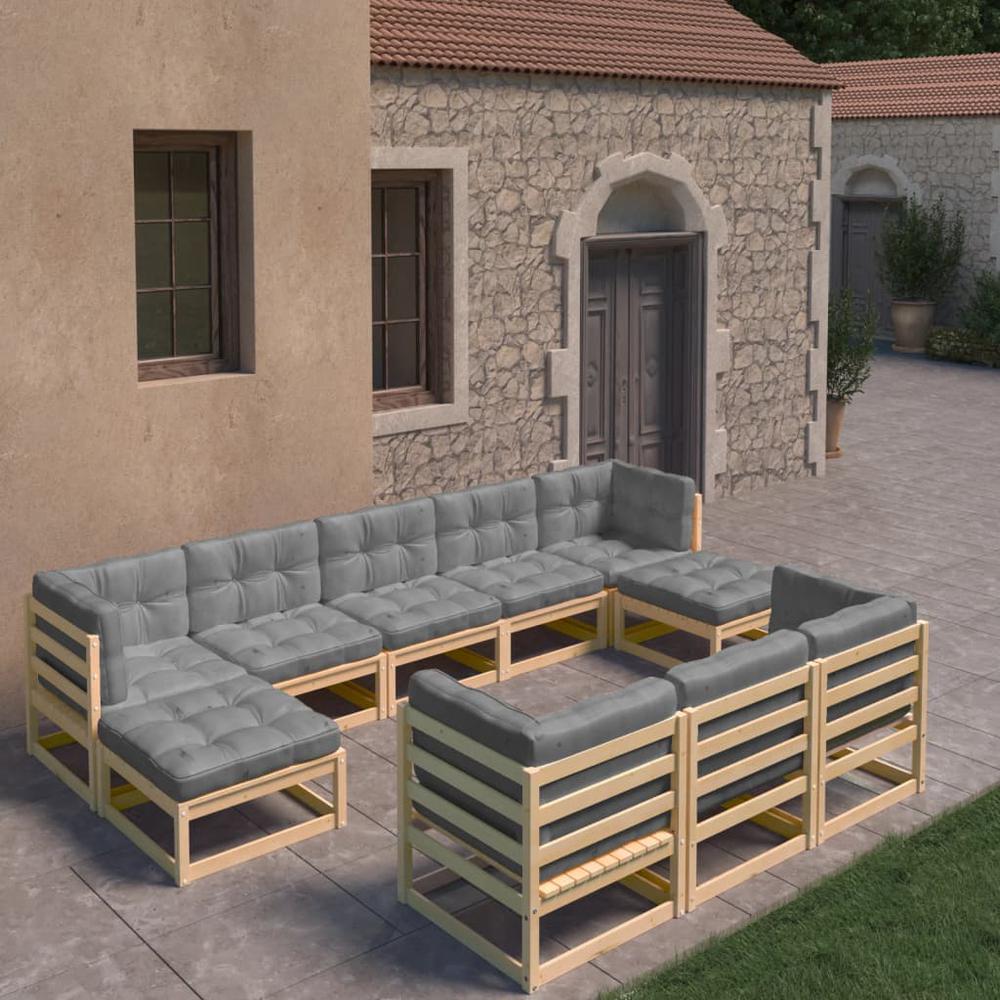 vidaXL 10 Piece Patio Lounge Set with Cushions Solid Pinewood, 3077164. Picture 1