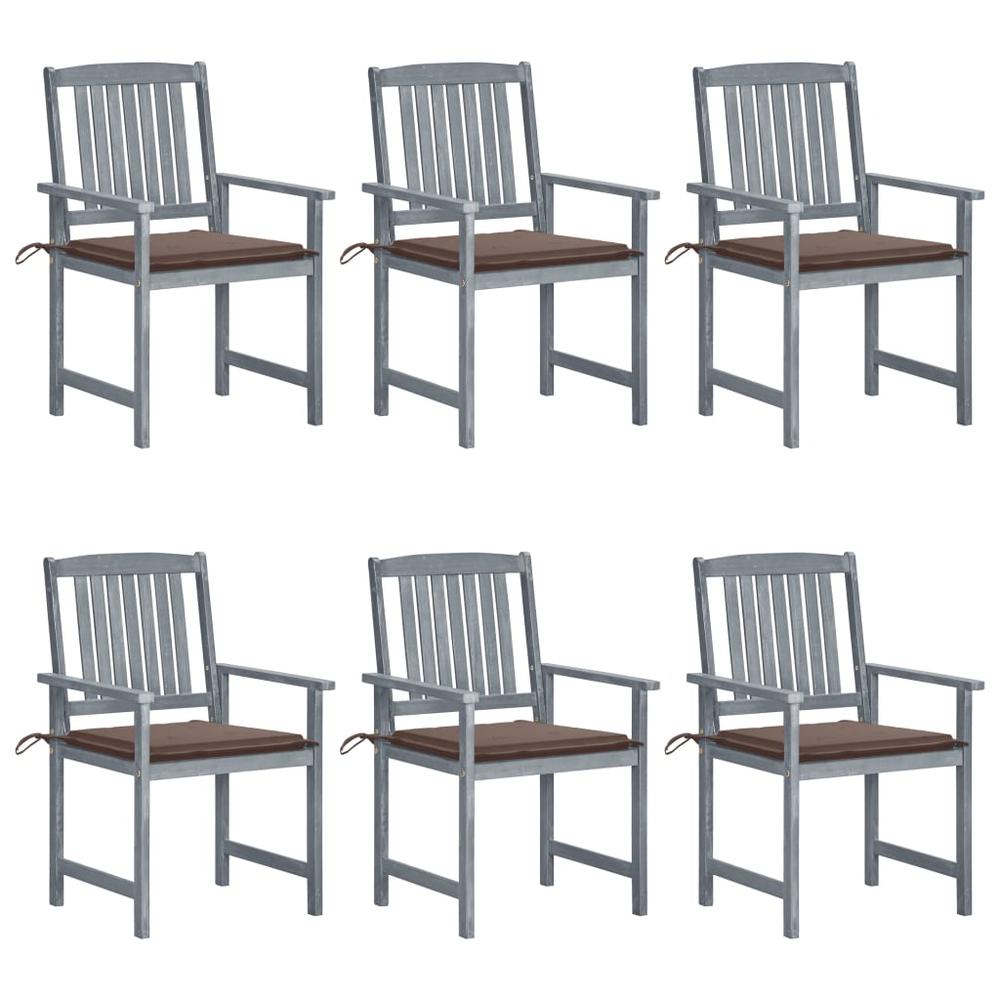 vidaXL Patio Chairs with Cushions 6 pcs Solid Acacia Wood Gray, 3078215. Picture 1