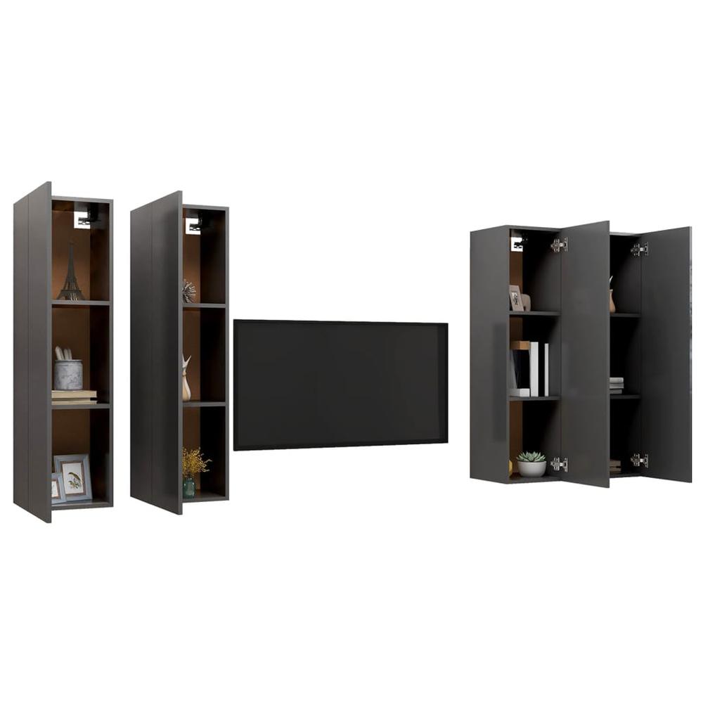 vidaXL TV Cabinets 4 pcs Gray 12"x11.8"x43.3" Engineered Wood. Picture 3