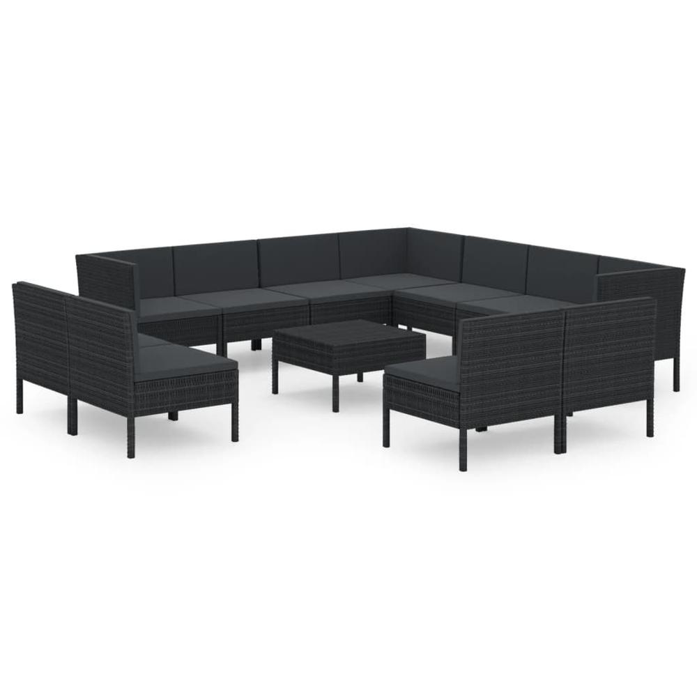 vidaXL 12 Piece Patio Lounge Set with Cushions Poly Rattan Black, 3094481. Picture 2