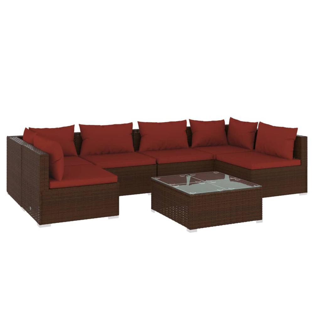 vidaXL 7 Piece Patio Lounge Set with Cushions Poly Rattan Brown, 3101883. Picture 2