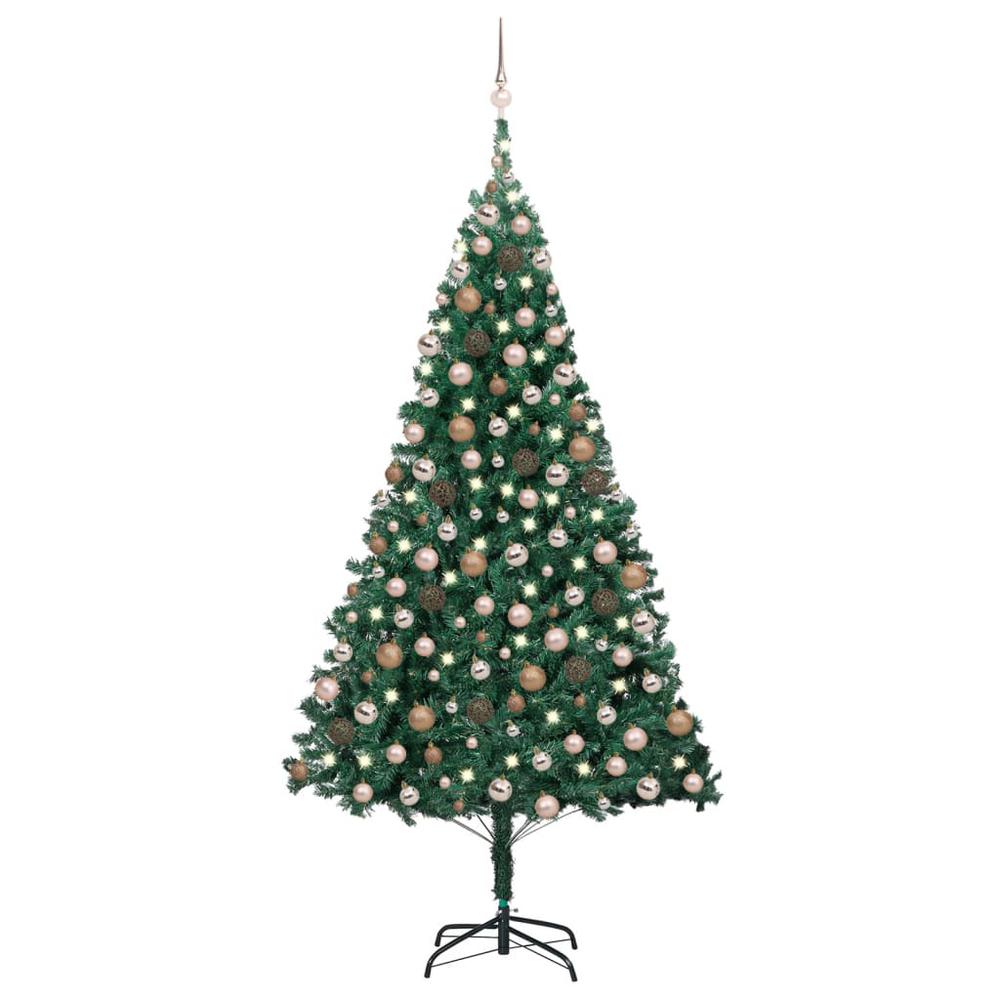 vidaXL Artificial Christmas Tree with LEDs&Ball Set Green 82.7" PVC, 3077623. Picture 1