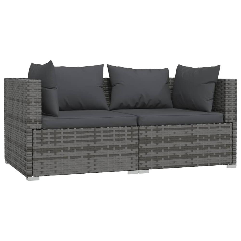 vidaXL 3 Piece Patio Lounge Set with Cushions Gray Poly Rattan. Picture 3