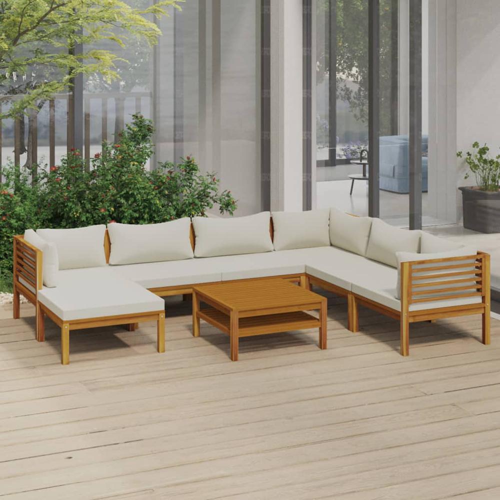 vidaXL 8 Piece Patio Lounge Set with Cream Cushion Solid Acacia Wood, 3086940. Picture 1