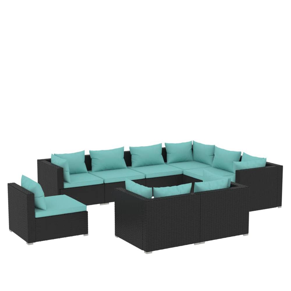 vidaXL 9 Piece Patio Lounge Set with Cushions Poly Rattan Black, 3102641. Picture 2