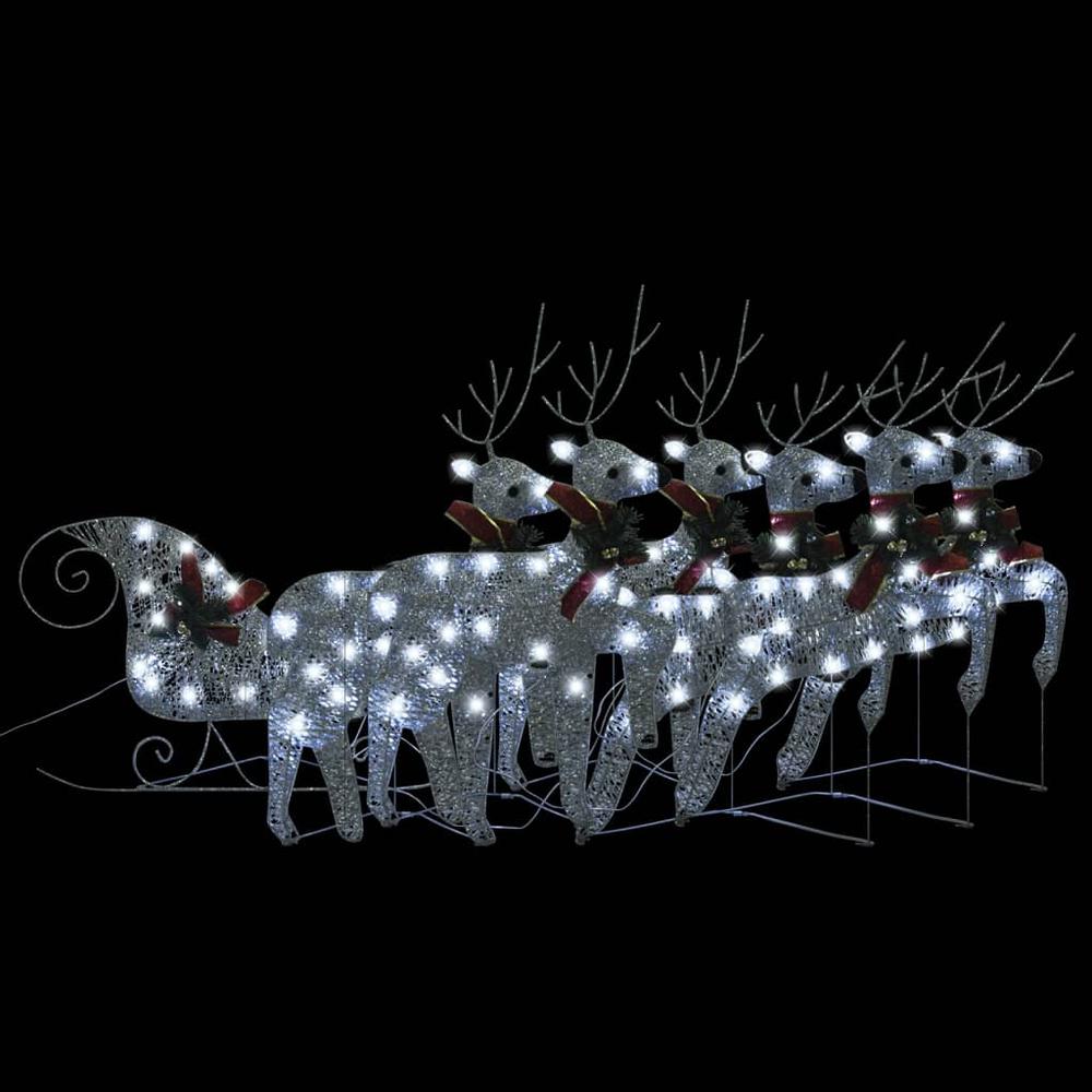 vidaXL Reindeer & Sleigh Christmas Decoration 140 LEDs Outdoor Silver. Picture 2