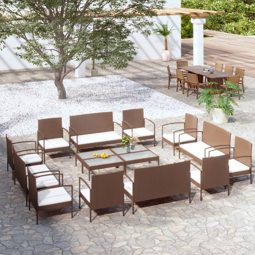 vidaXL 16 Piece Patio Lounge Set with Cushions Poly Rattan Brown, 3095966. The main picture.