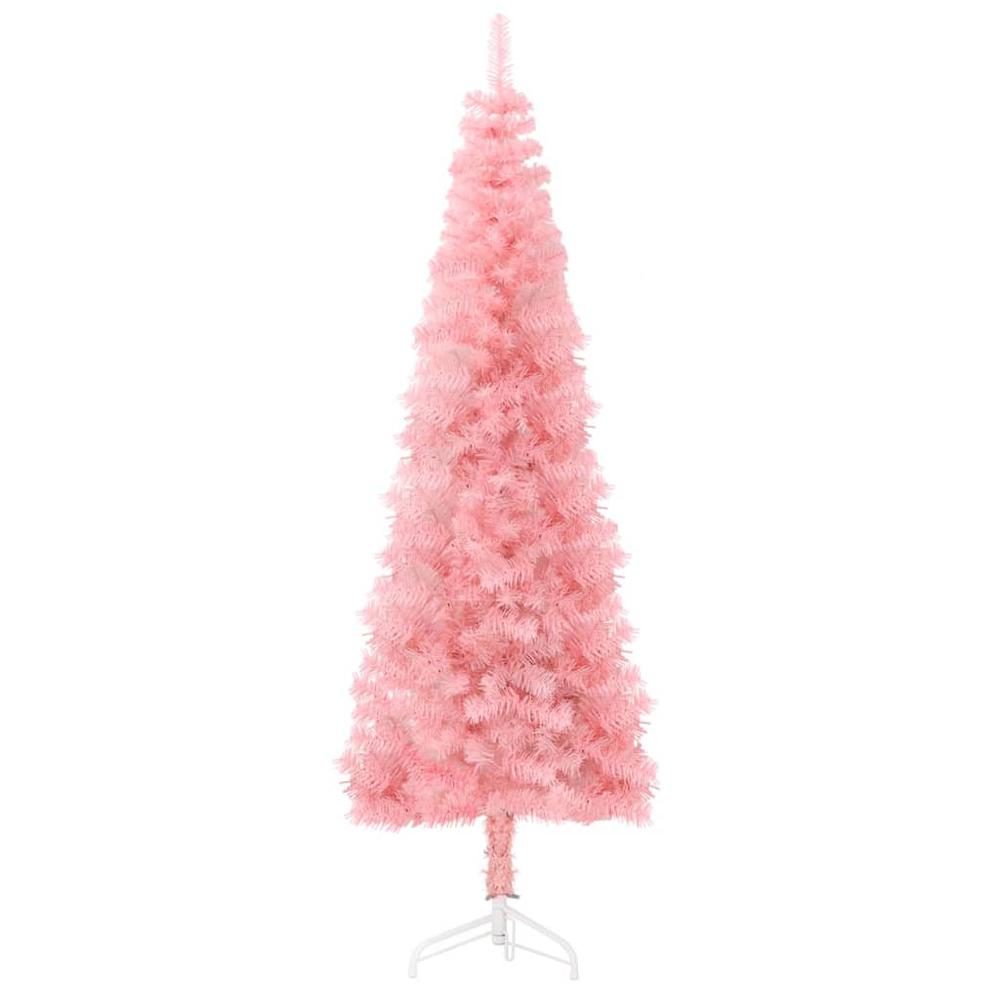 vidaXL Slim Artificial Half Christmas Tree with Stand Pink 82.7". Picture 4