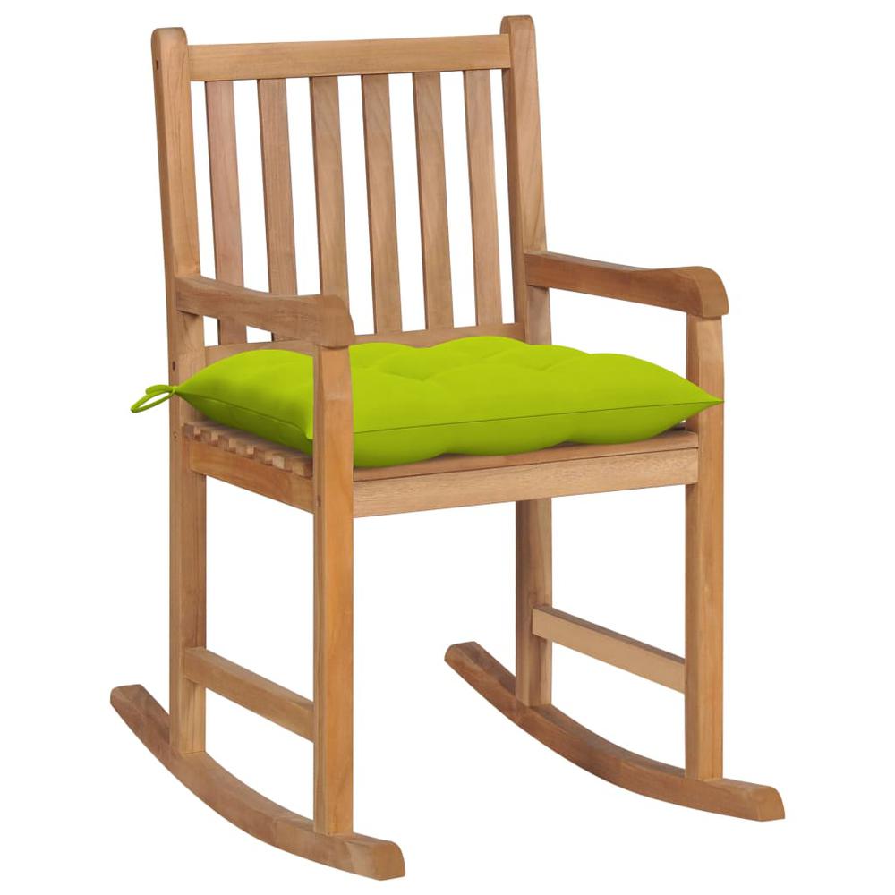 vidaXL Rocking Chair with Bright Green Cushion Solid Teak Wood. Picture 1