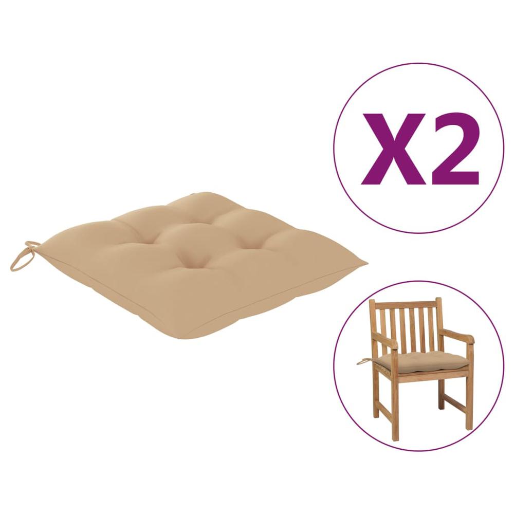 vidaXL Chair Cushions 2 pcs Beige 19.7"x19.7"x2.8" Fabric. Picture 1