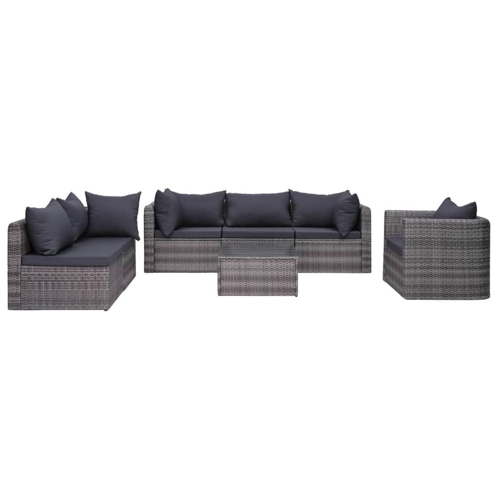 vidaXL 7 Piece Garden Sofa Set with Cushions & Pillows Poly Rattan Gray, 44158. Picture 1