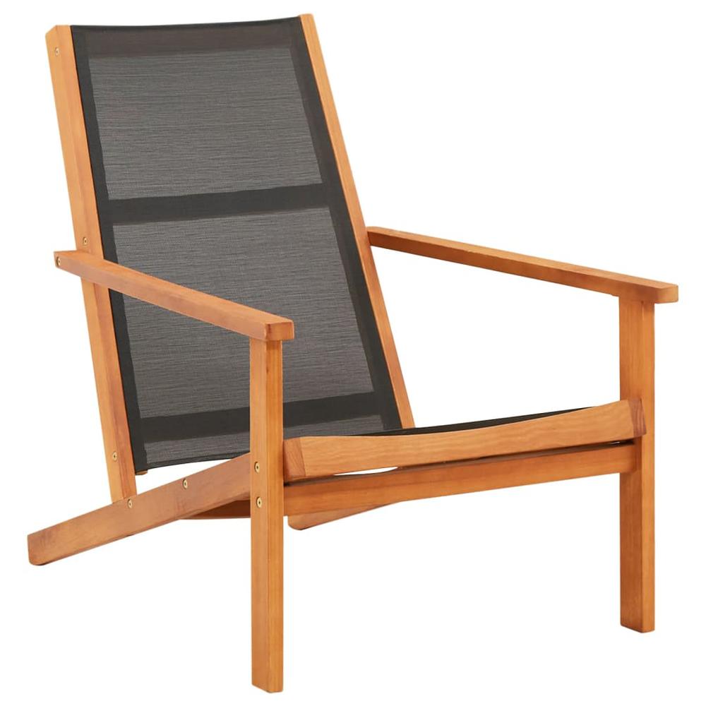 vidaXL Patio Lounge Chair Black Solid Eucalyptus Wood and Textilene, 316126. Picture 1