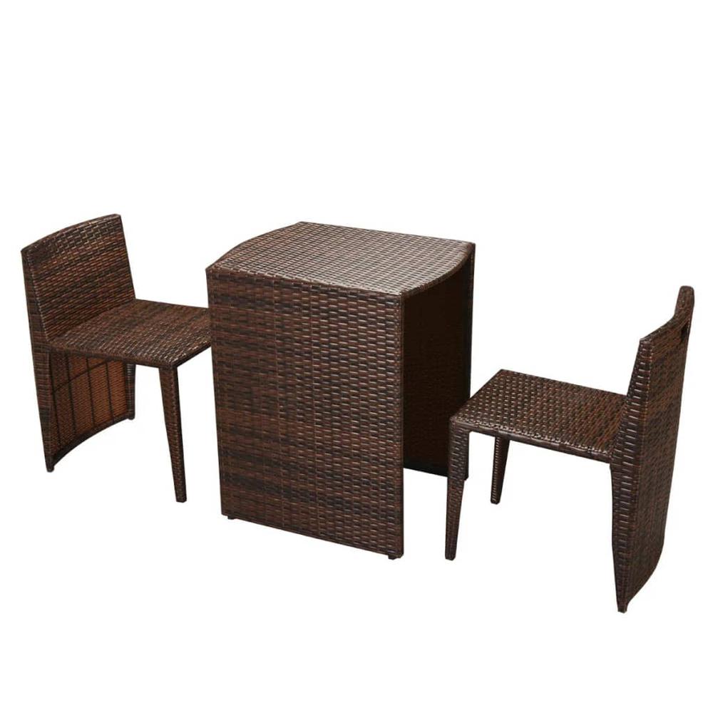 vidaXL 3 Piece Bistro Set with Cushions Poly Rattan Brown. Picture 3