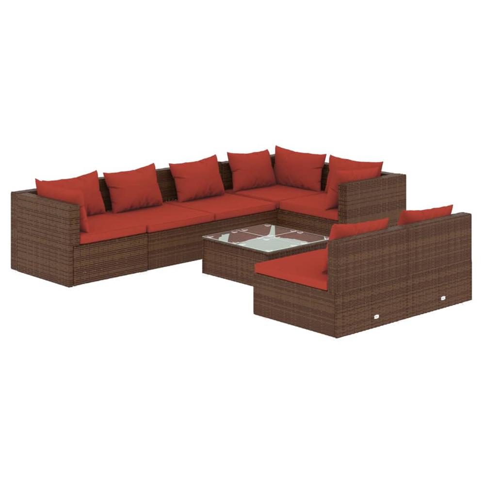 vidaXL 8 Piece Patio Lounge Set with Cushions Brown Poly Rattan, 3102395. Picture 2