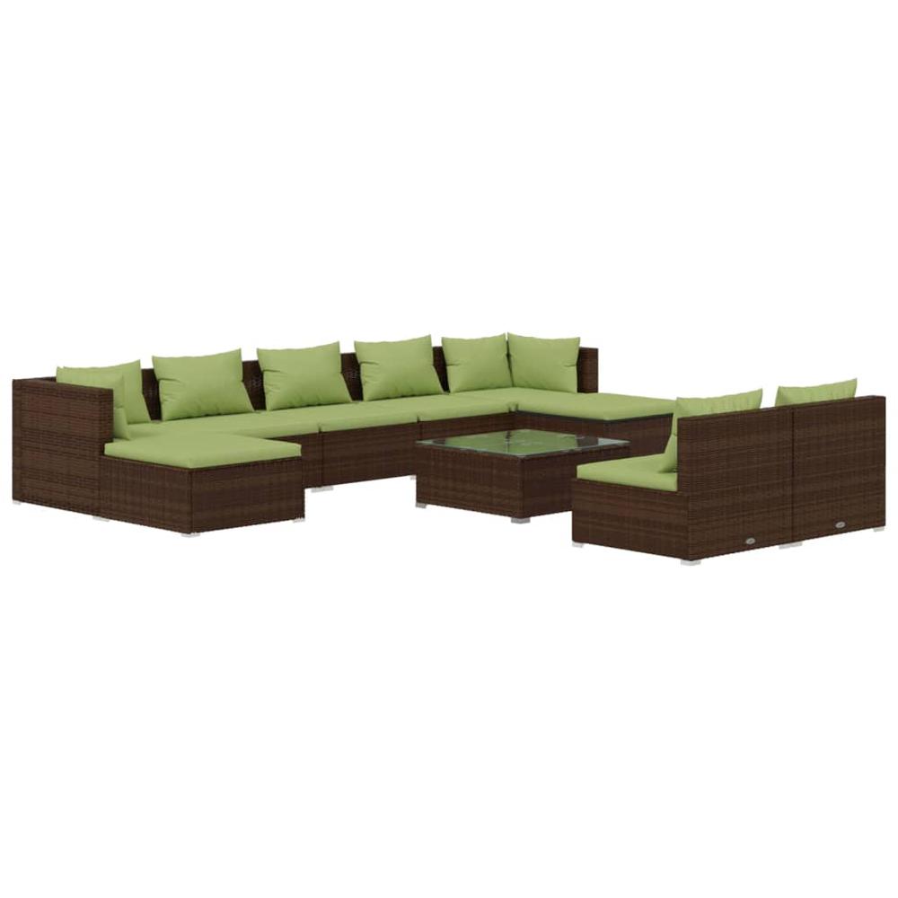 vidaXL 10 Piece Patio Lounge Set with Cushions Brown Poly Rattan, 3102012. Picture 2