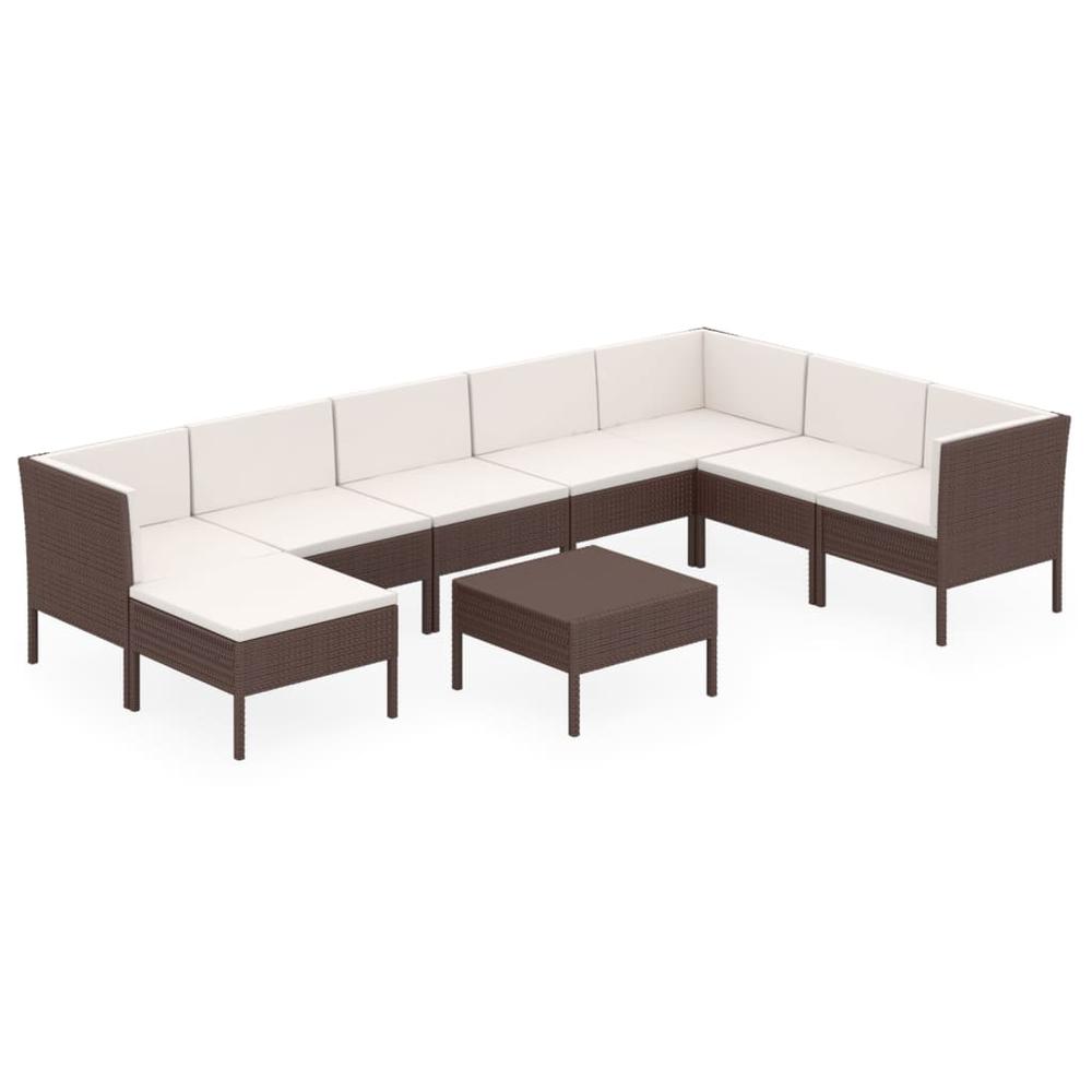 vidaXL 9 Piece Patio Lounge Set with Cushions Poly Rattan Brown, 3094423. Picture 2
