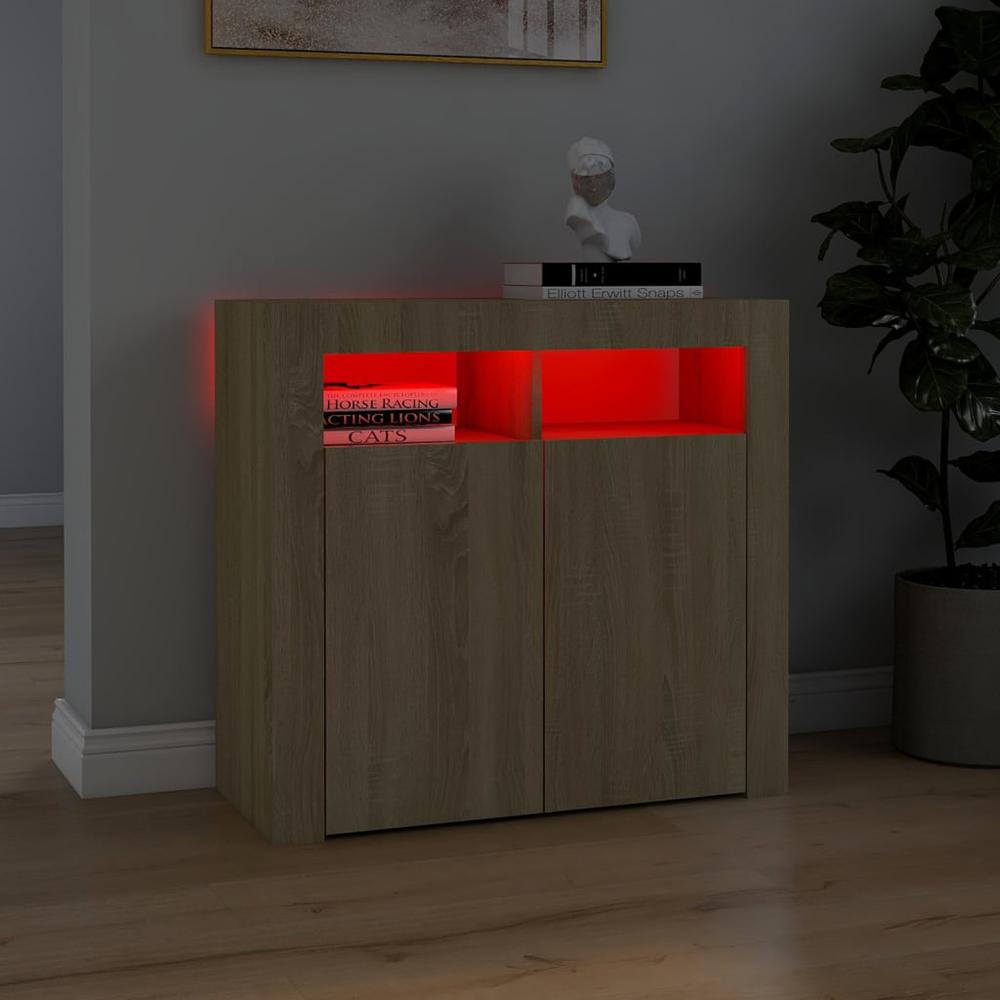 vidaXL Sideboard with LED Lights Sonoma Oak 31.5"x13.8"x29.5". Picture 3