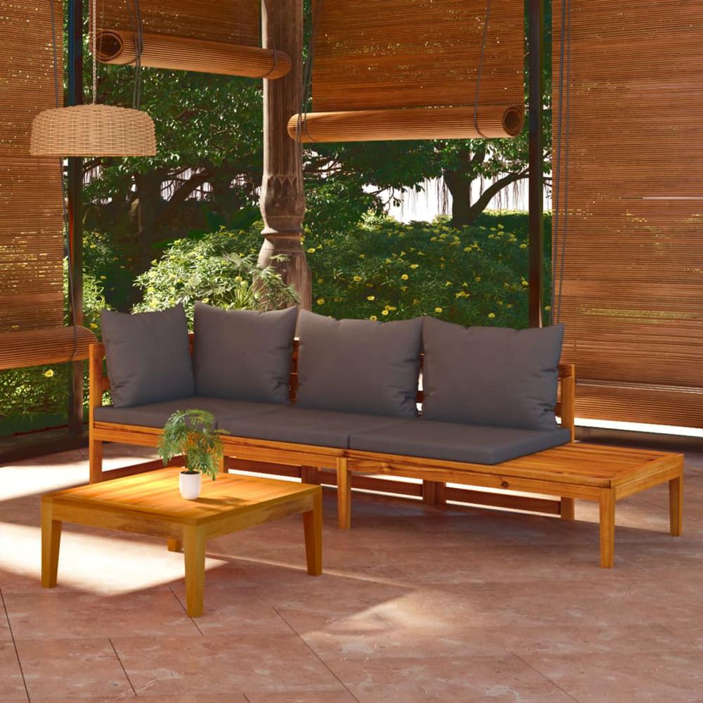 vidaXL 3 Piece Patio Lounge Set with Dark Gray Cushions Acacia Wood, 3087273. Picture 1