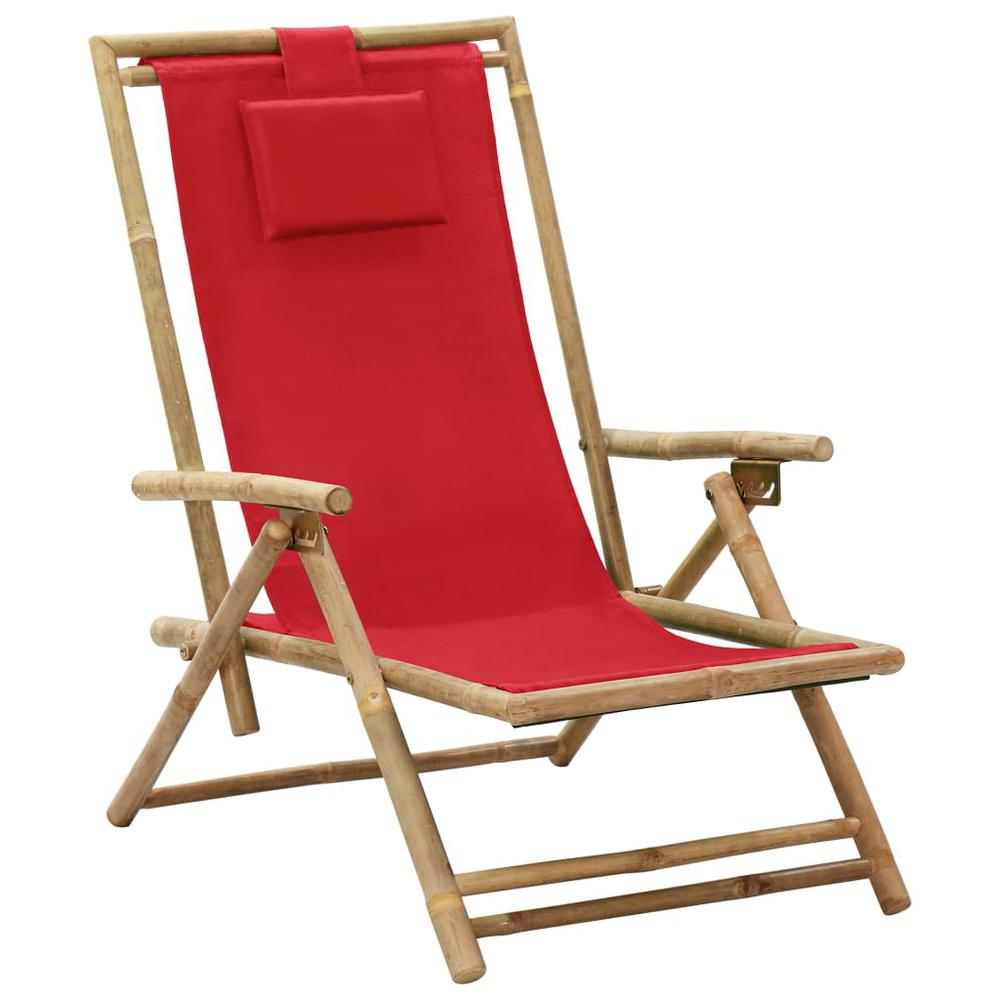 vidaXL Reclining Relaxing Chair Red Bamboo and Fabric. Picture 1
