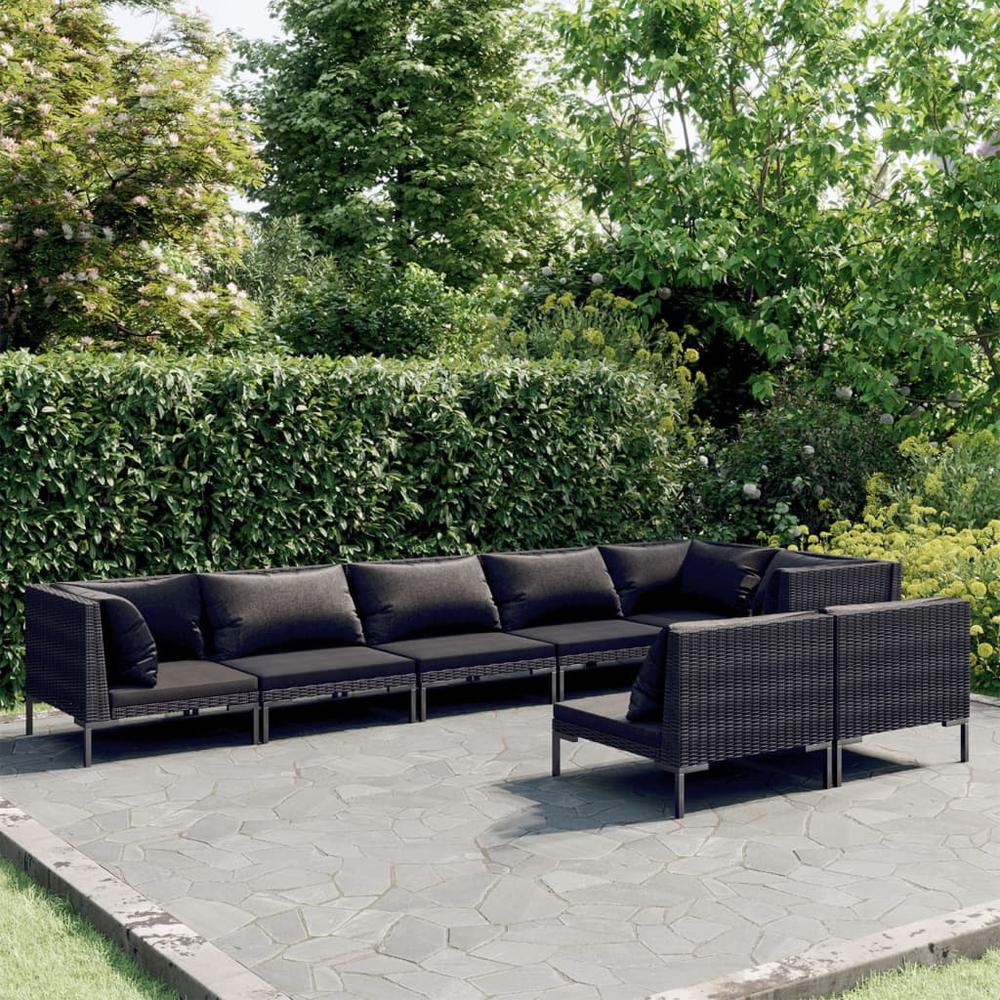 vidaXL 8 Piece Patio Lounge Set with Cushions Poly Rattan Dark Gray, 3099862. The main picture.