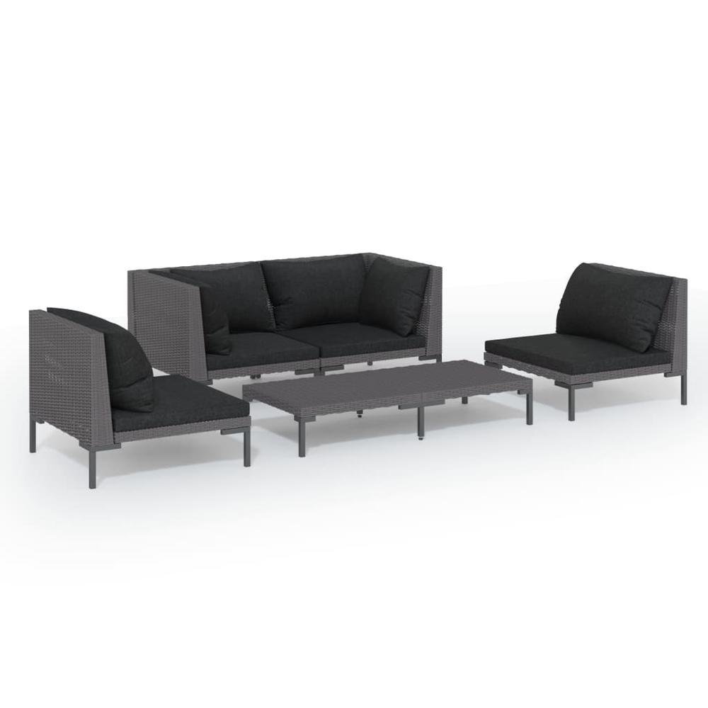 vidaXL 5 Piece Patio Lounge Set with Cushions Poly Rattan Dark Gray, 3099819. Picture 2