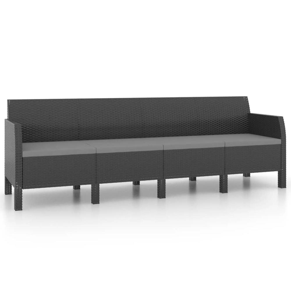 vidaXL 4-Seater Patio Sofa with Cushions Anthracite PP Rattan. Picture 2