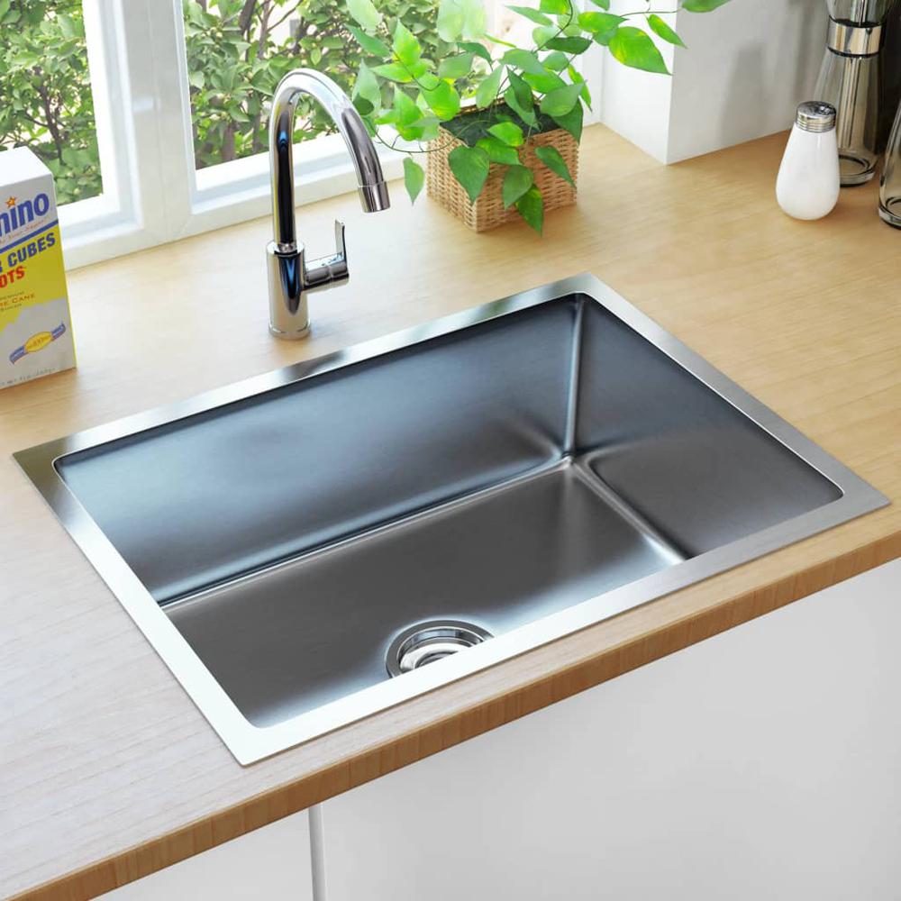 vidaXL Handmade Kitchen Sink with Strainer Stainless Steel, 145078. Picture 1