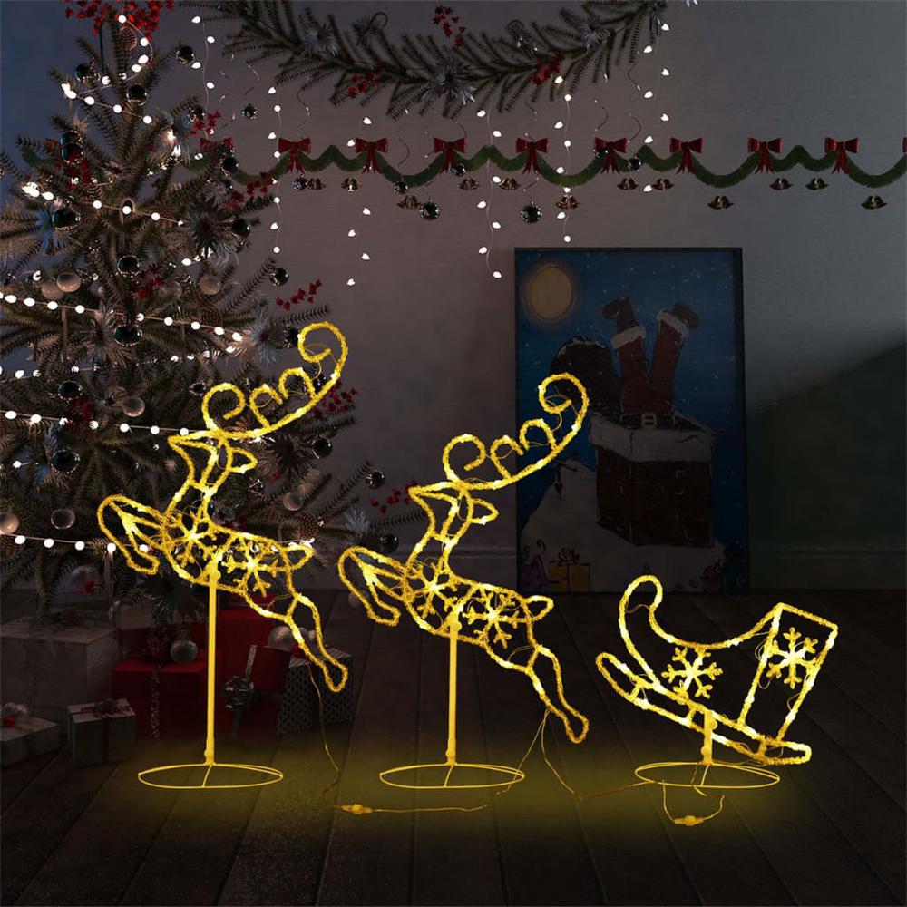 vidaXL Acrylic Christmas Flying Reindeer&Sleigh 102.4"x8.3"x34.3" Warm White. Picture 1