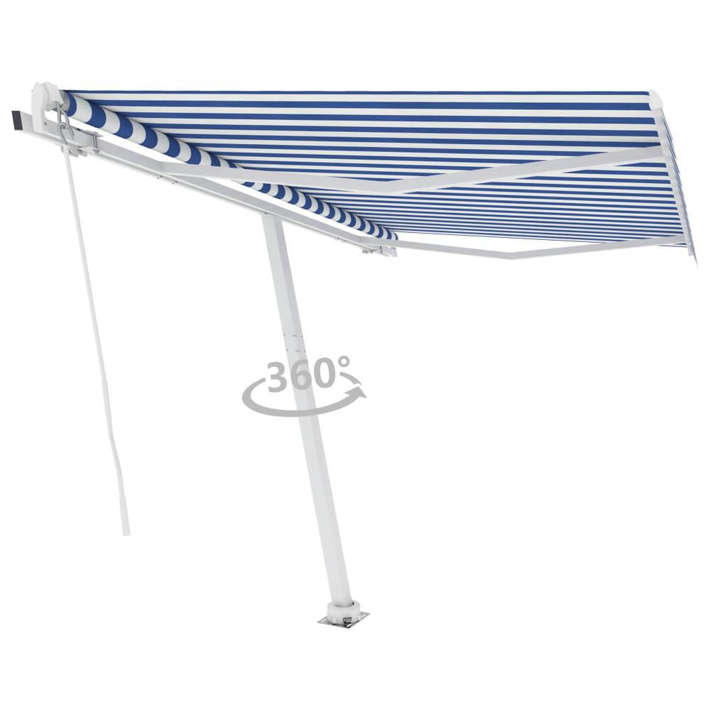 vidaXL Freestanding Manual Retractable Awning 118.1"x98.4" Blue/White, 3069496. Picture 4