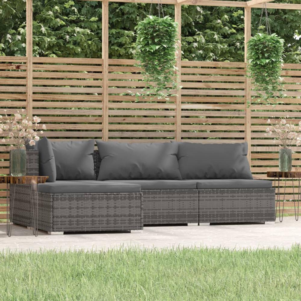 vidaXL 4 Piece Patio Lounge Set with Cushions Gray Poly Rattan, 317512. Picture 1