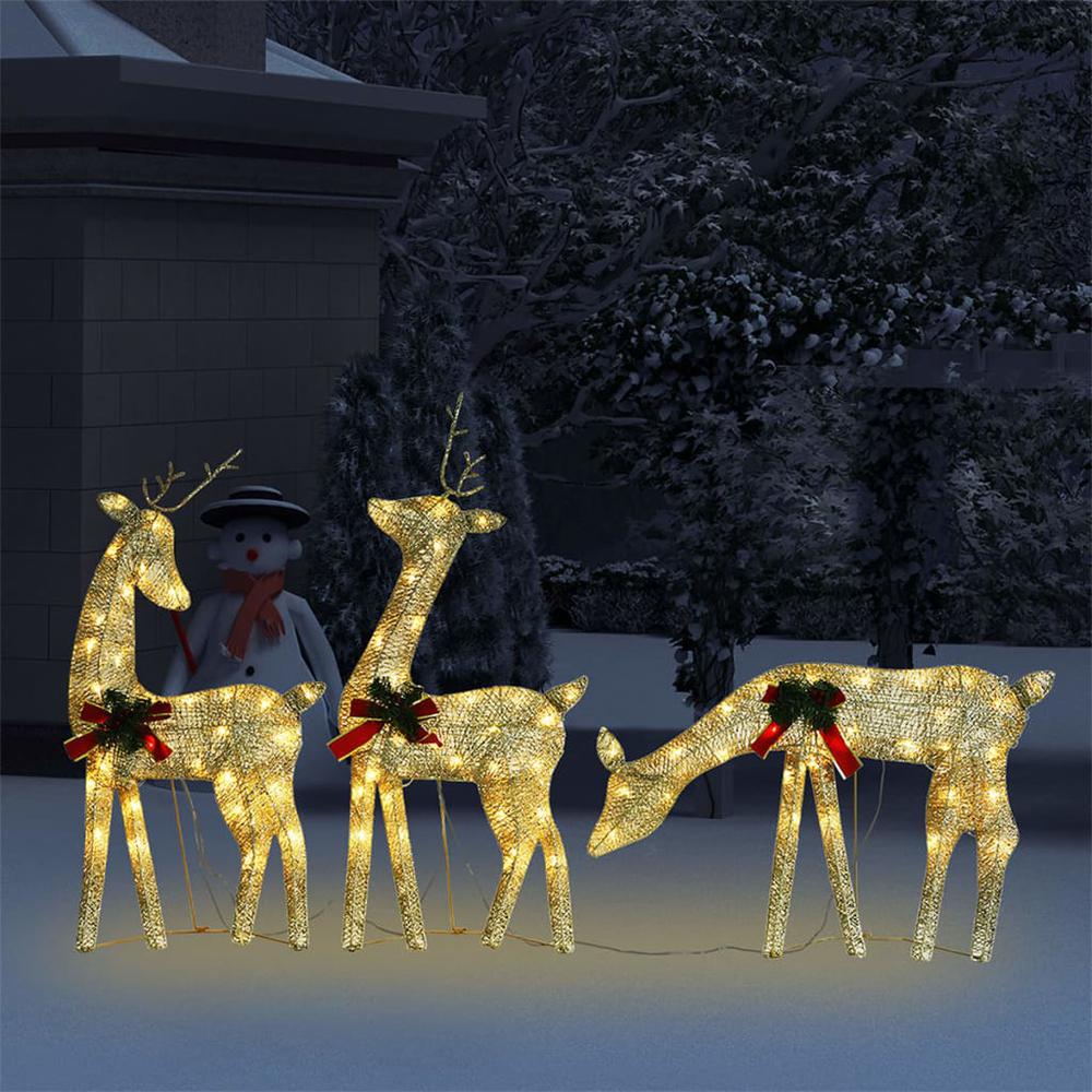 vidaXL Christmas Reindeer Family 106.3"x2.8"x35.4" Gold Warm White Mesh. Picture 3