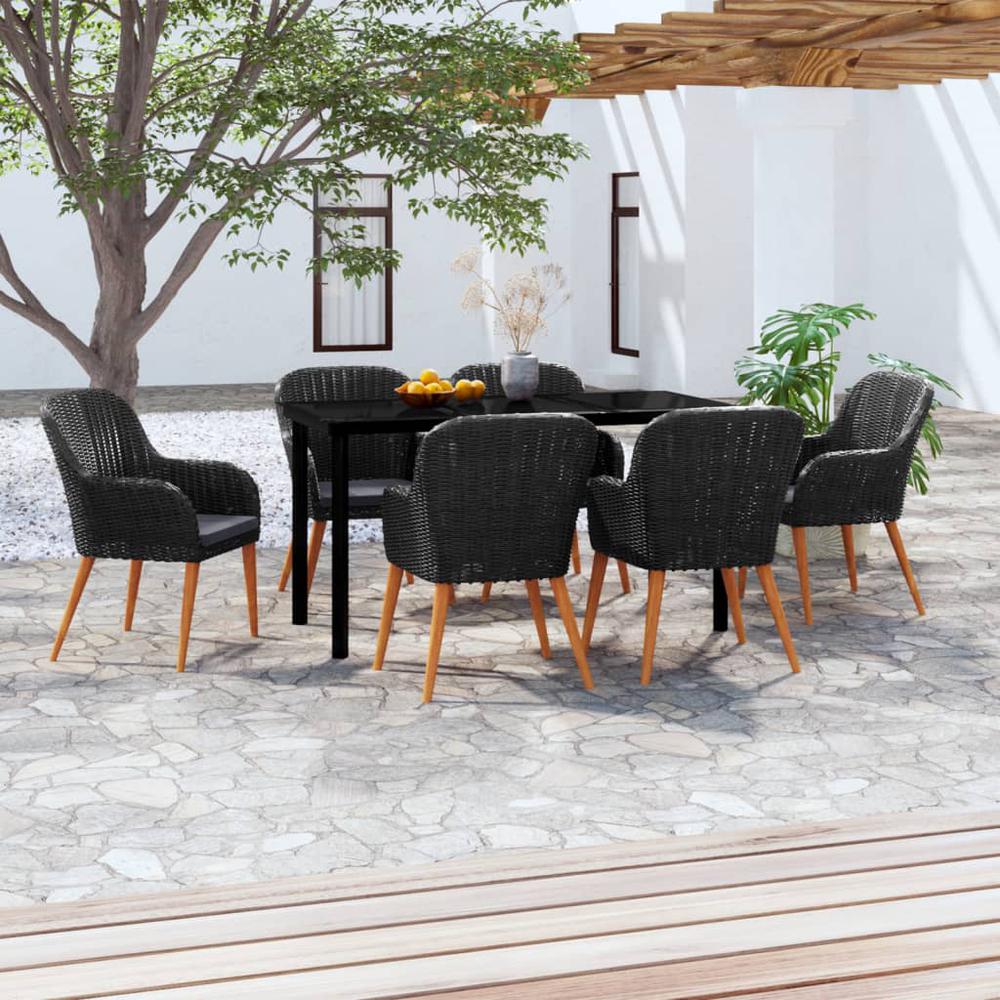 vidaXL 7 Piece Patio Dining Set with Cushions Black, 3099508. Picture 1