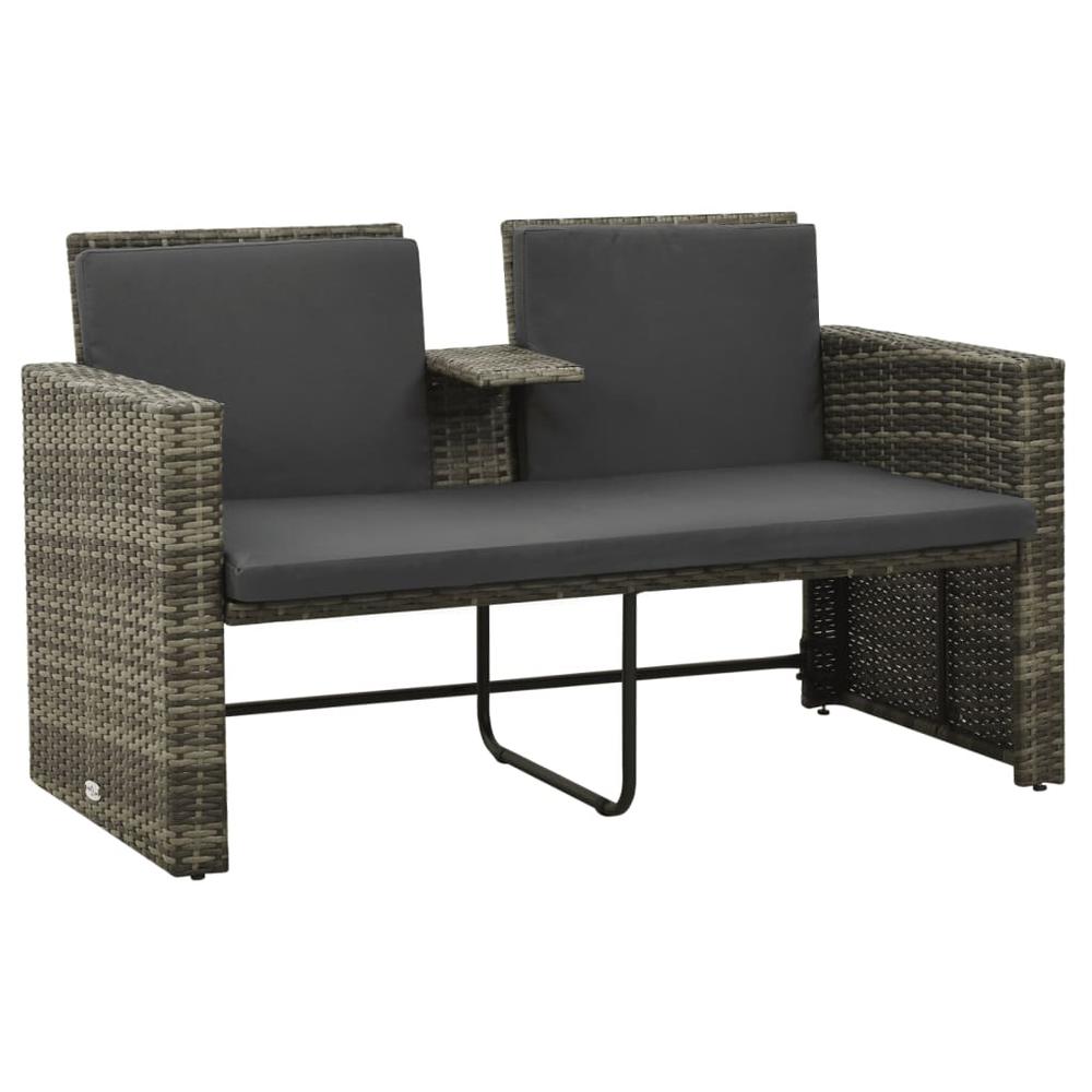 vidaXL 3 Piece Patio Lounge Set with Cushions Poly Rattan Gray, 313128. Picture 4