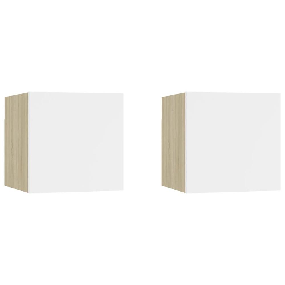 vidaXL Bedside Cabinets 2 pcs White & Sonoma Oak 12"x11.8"x11.8" Engineered Wood. Picture 1