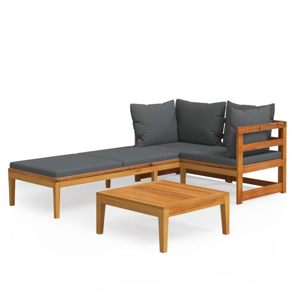 vidaXL 3 Piece Patio Lounge Set with Dark Gray Cushions Acacia Wood, 3087279. Picture 2