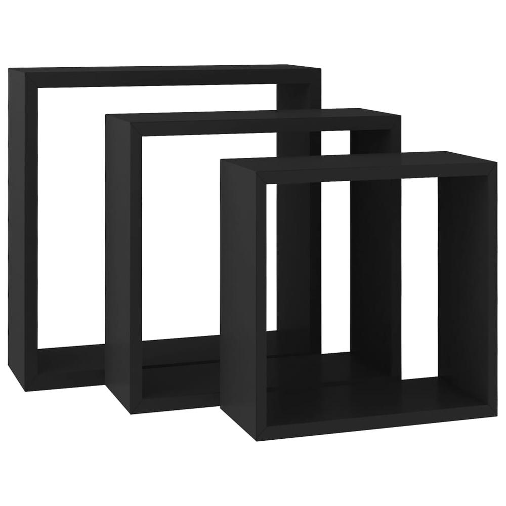 vidaXL Wall Cube Shelves 3 pcs Black MDF, 323950. Picture 3
