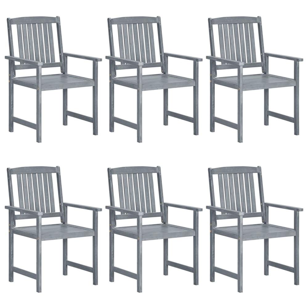 vidaXL Patio Chairs with Cushions 6 pcs Solid Acacia Wood Gray, 3078243. Picture 3