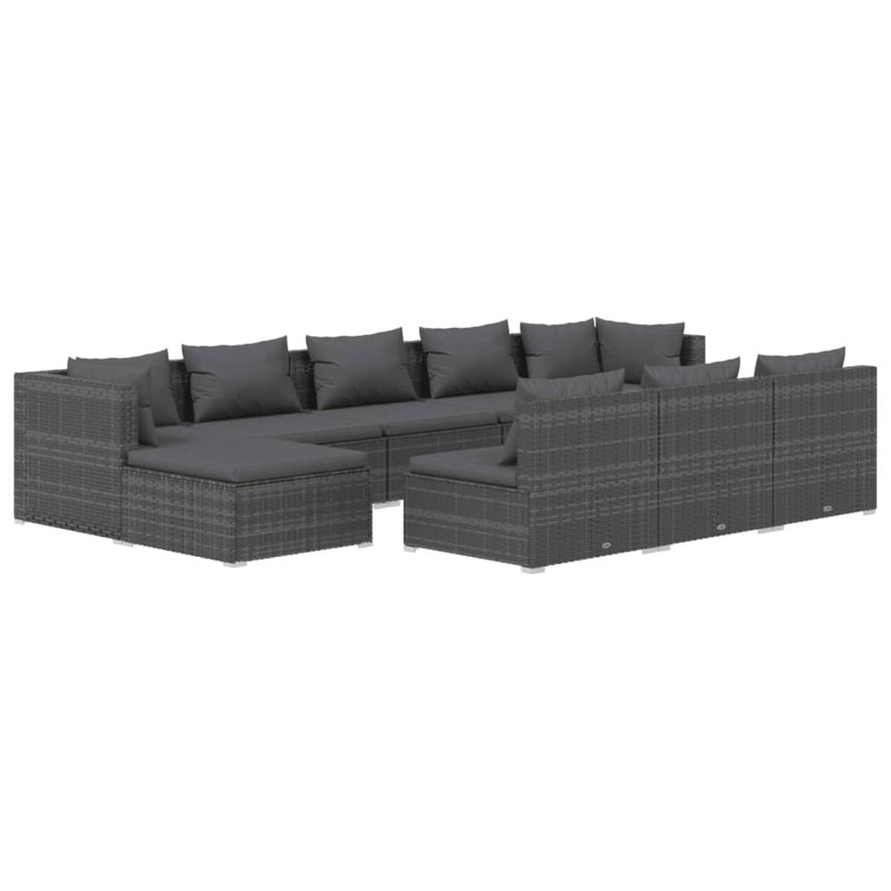 vidaXL 10 Piece Patio Lounge Set with Cushions Gray Poly Rattan, 3102021. Picture 2