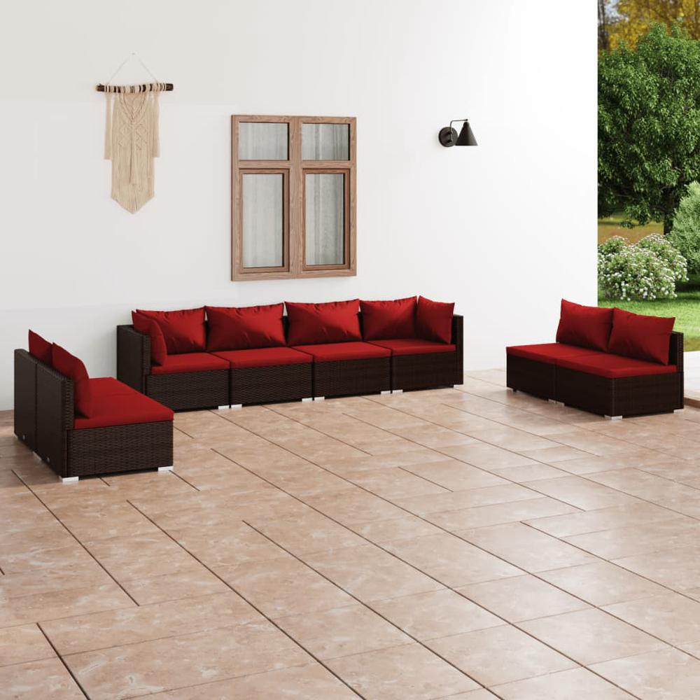 vidaXL 8 Piece Patio Lounge Set with Cushions Poly Rattan Brown, 3102251. Picture 1