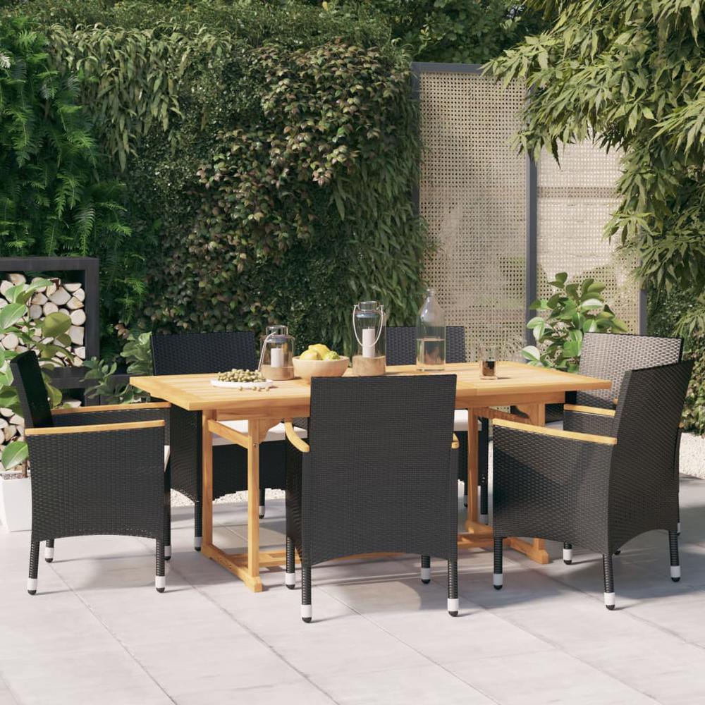 vidaXL 7 Piece Patio Dining Set with Cushions Black, 3103584. Picture 1